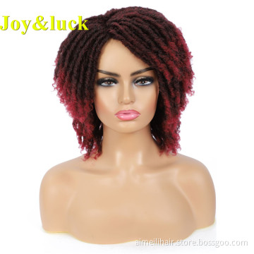 Wholesale Price Short Braiding Soft Dread Lock Wig For African Black Women Ombre Burgundy Dreadlock Synthetic Braided Wig